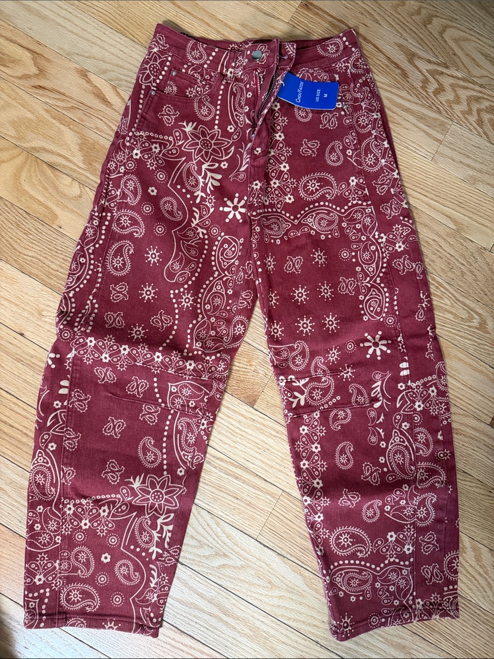 Maroon Bandana Print Barrel Jean